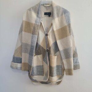 Melissa Nepton Women’s Becca Women Plaid Coatigan Coat Scarf Grey Beige Size PS